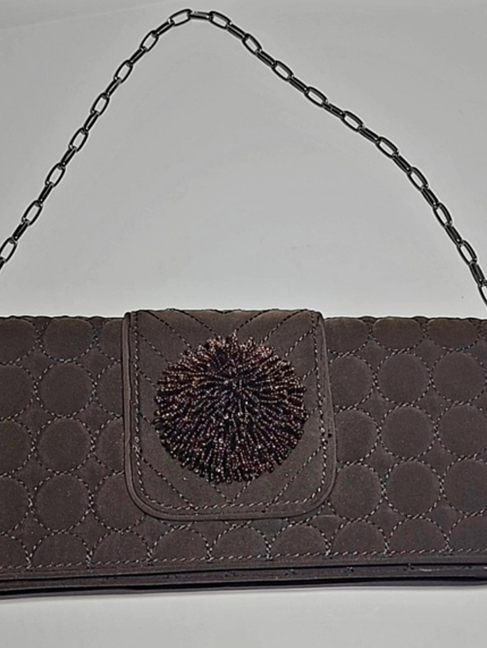 Vera Bradley Quilted Chocolate Brown Clutch Purse with Chain Strap
